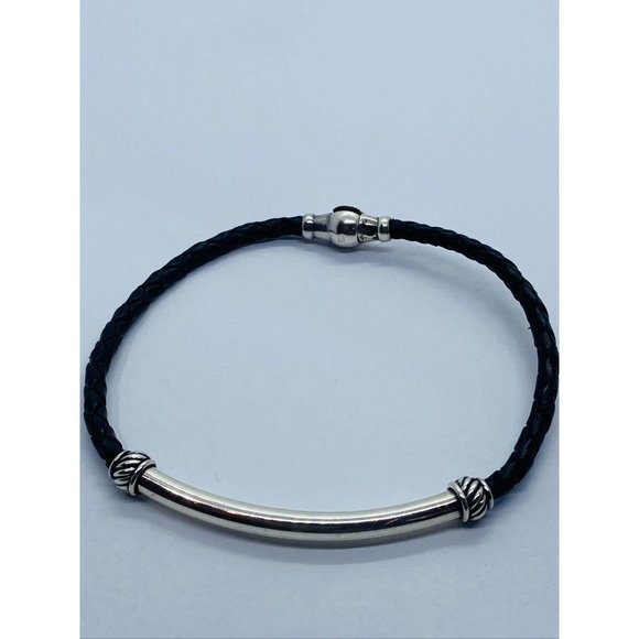 David Yurman Sterling Silver 925 Black Leather Bracelet -...